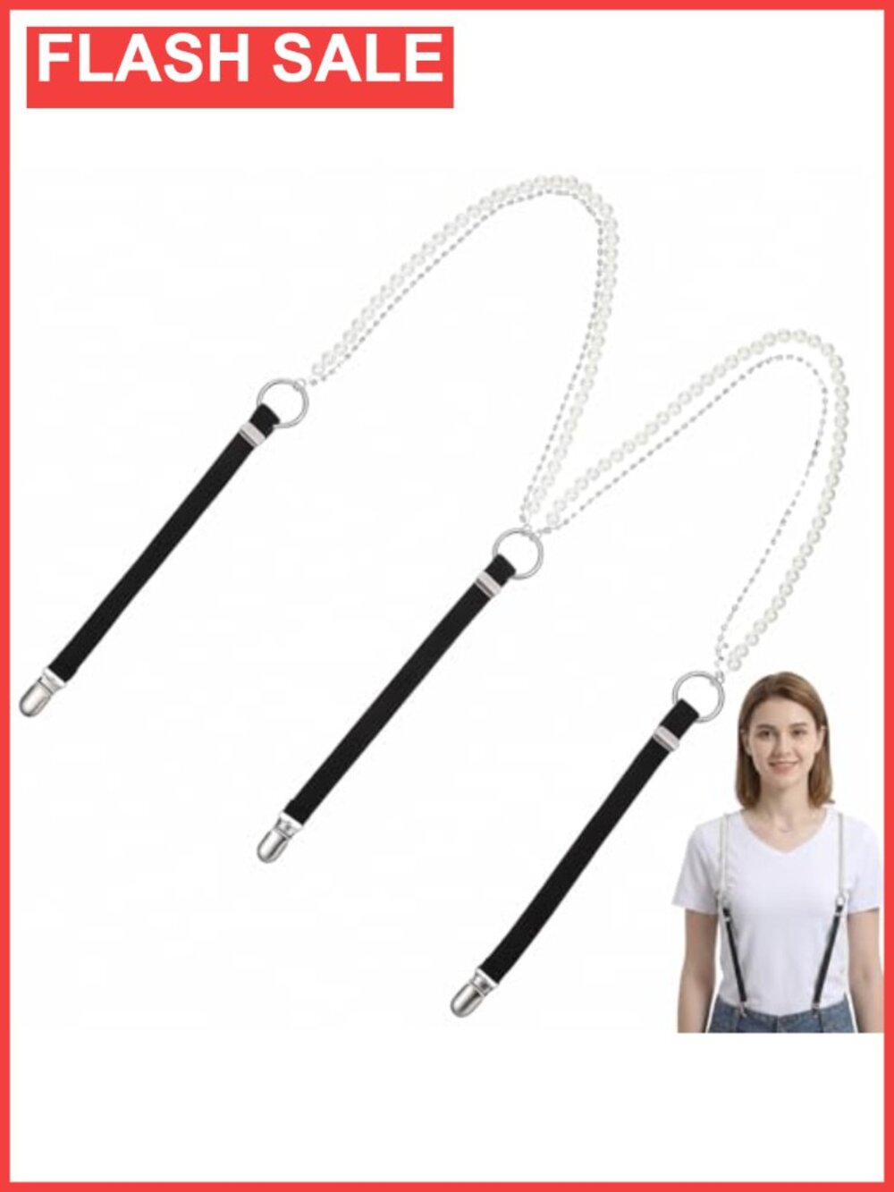Pearl Rhinestone Y-Shape Suspender Adjustable 3 Clip Elastic Braces Belt